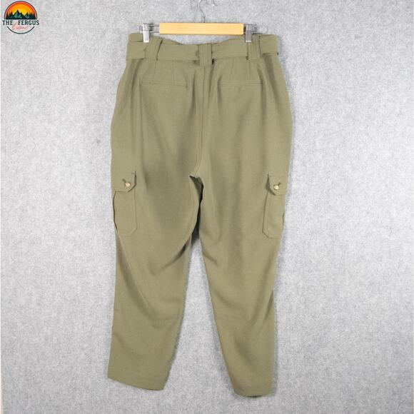 Express Ankle Pants Green Flat Front High-Rise Cargo Pockets Women's Size 12R - Picture 5 of 15